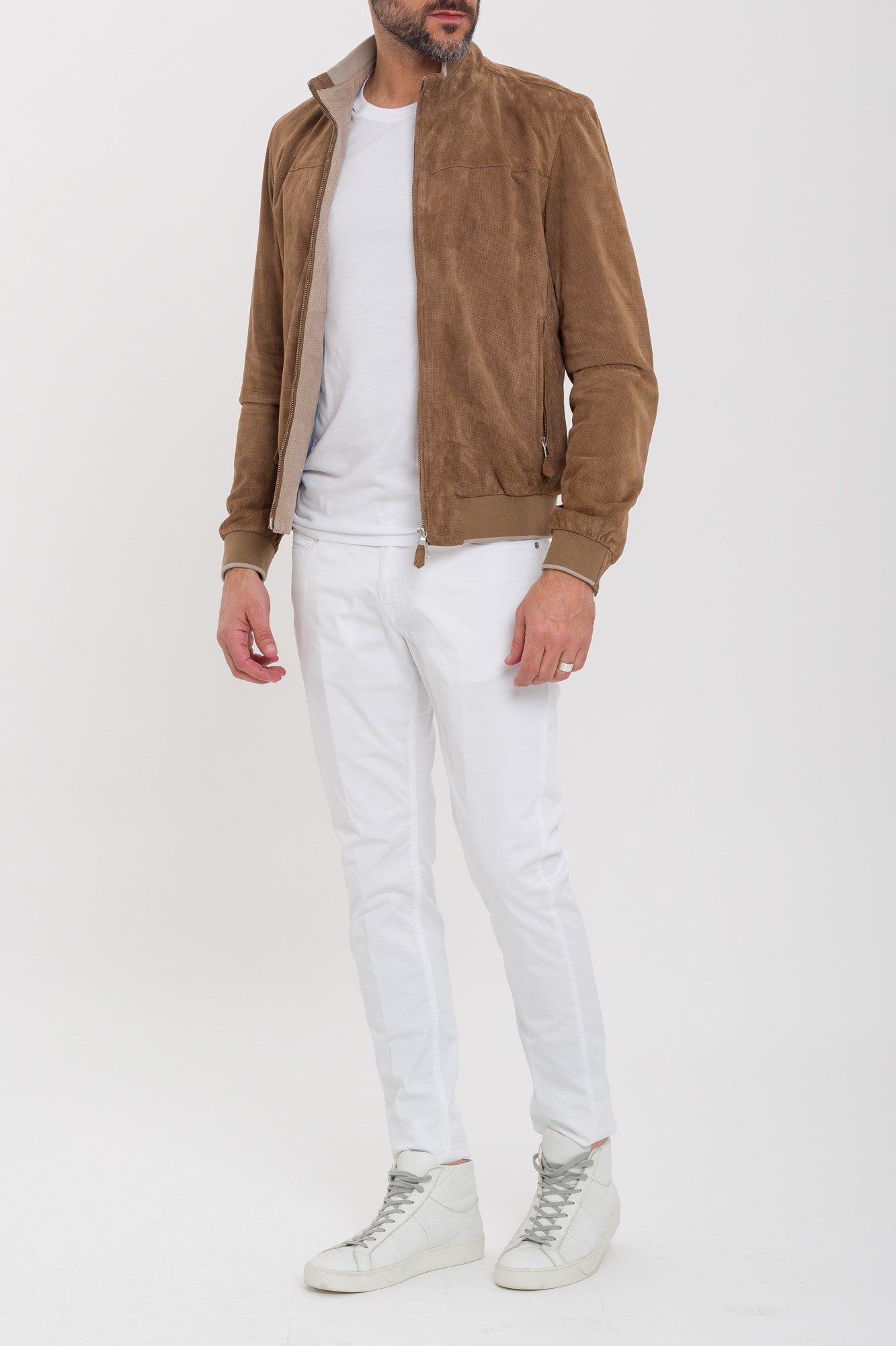 Suede bomber jacket. Item Niccolo Michele Negri Firenze